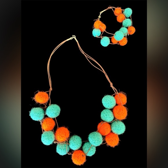 Handmade Jewelry - Vibrant Orange and Turquoise Necklace Set, handmade